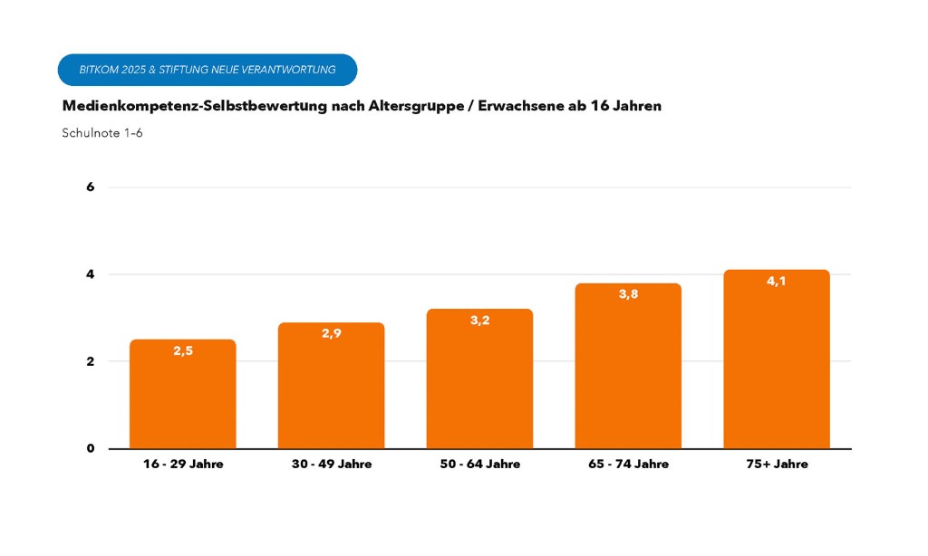 Diagramm Bitkom/SNV: Selbstbewertung Medienkompetenz